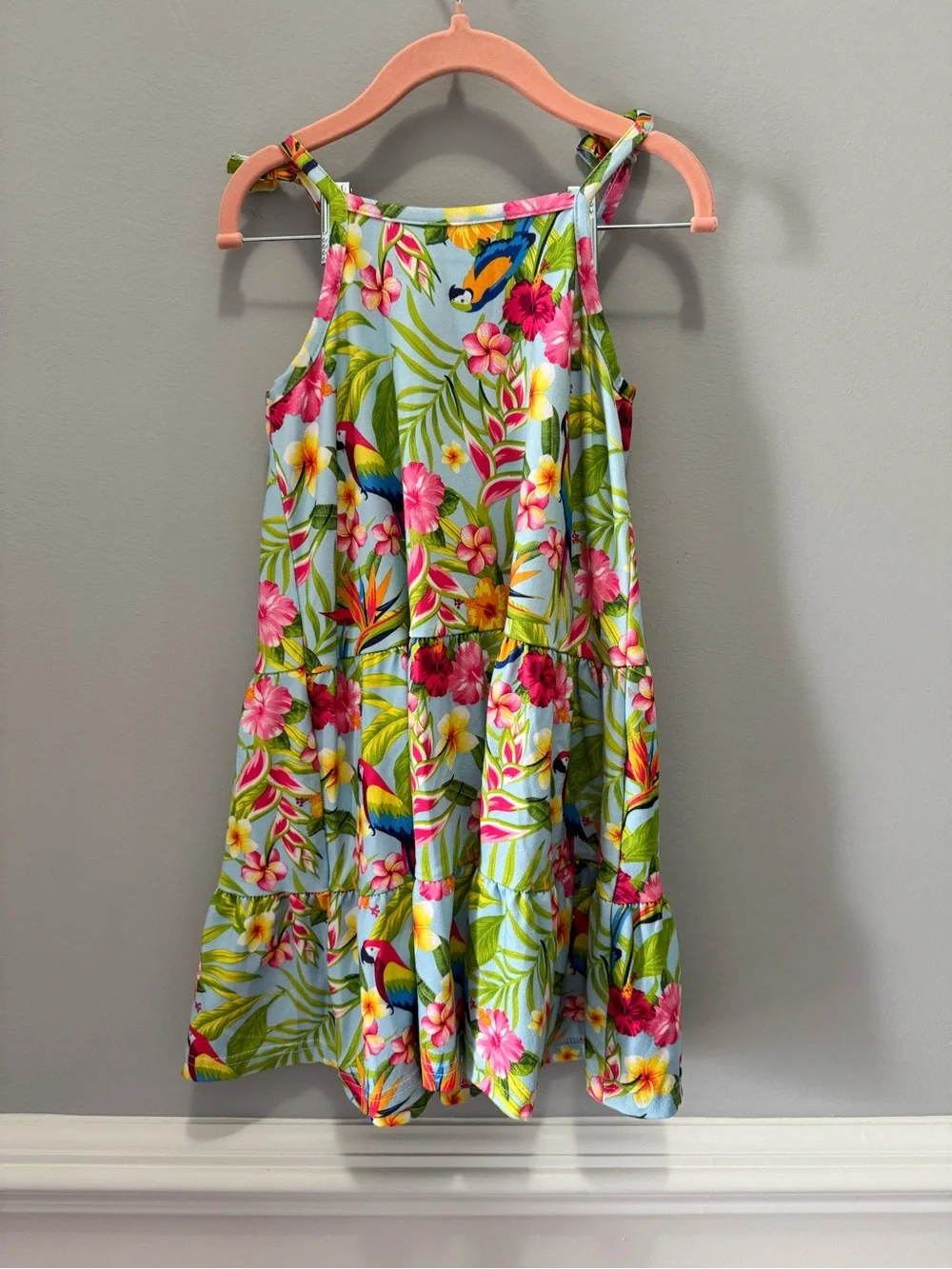 Girls' Tropical Floral Tie-Shoulder Dress - Blue Multi